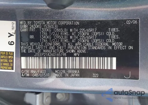 2006 Toyota Highlander Limited V6 из США, поврежденный, VIN JTEEP21A260165198